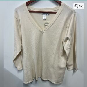 NWT Coldwater Creek Soft Cream V-Neck Silk Cotton Sweater XL